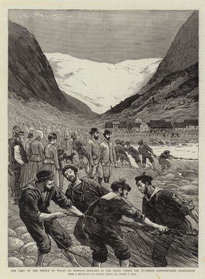 La visita del Principe di Galles in Norvegia, tirare la rete sotto il Buarbrae, Sandvenvand, Hardanger da Sydney Prior Hall