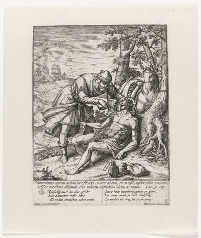 Il buon samaritano cura le ferite del viaggiatore assalito da Symon Novelanus