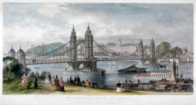 Vista del ponte sospeso a Chelsea, Londra, 1852 da TA Prior