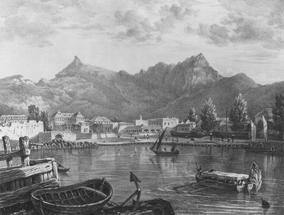 Port Louis, Mauritius, dal lato orientale del porto, c.1830 (litografia) da T. (after) Bradshaw