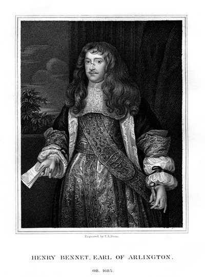 Henry Bennet, 1° Conte di Arlington, statista inglese, 1828 da T. A. Dean