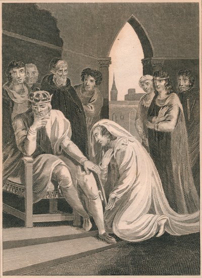 Regina di Riccardo II, intercede per la vita di Simon Burley, 1388, 1864 da T. Cook
