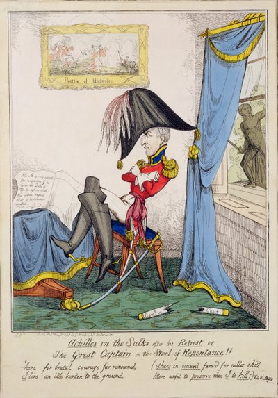 Achille in collera dopo la sua ritirata o, Il grande capitano sullo sgabello del pentimento, pub. da G. Humphrey, 7 maggio 1827 da T. Jones