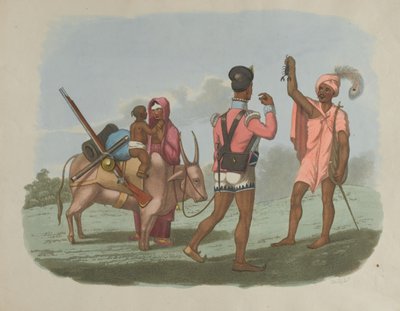 Un sepoy bengalese e la sua famiglia incontrano uno della casta Byraggee, circa 1799 da T. Medland