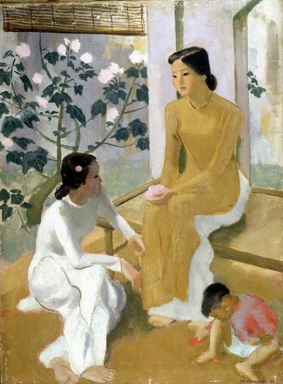 Donne e bambini. Pittura a olio di To Ngoc Van da Tô Ng?c Vân