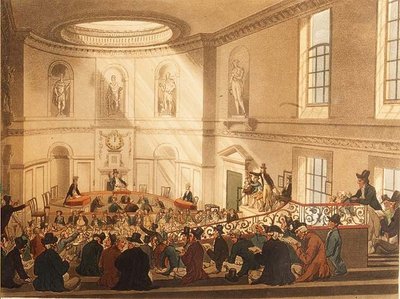 India House, la sala delle vendite, pub. da Ackermann da T. and Pugin A.C. Rowlandson