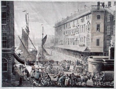 Billingsgate Market, inciso da J. Bluck da T. and Pugin A.C. (after) Rowlandson