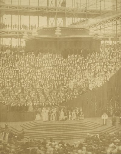 La Regina Vittoria presiede alla riapertura del Crystal Palace ricostruito a Sydenham da T. R. Williams