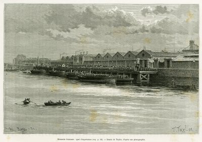 Birreria Guinness, molo di esportazione. Incisione di Taylor, per illustrare la storia Trois mois en Irlande, nel 1889, di Marie Anne de Bovet, in le tour du monde 1890, diretta da Edouard Charton (1807-1890), Hachette, Parigi. da T Taylor