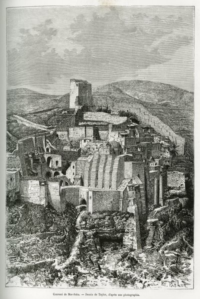 Il convento di Mar-Saba (Mar Saba) (Palestina). Incisione di Taylor, per illustrare la storia della Siria di oggi, di M. Lortet, decano della Facoltà di Medicina di Lione, incaricato di una missione scientifica dal Ministero dell
