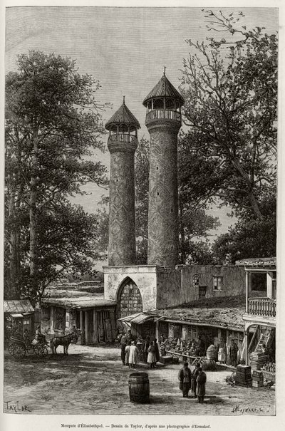 La moschea di Elisabethpol (o Gandja, o Kirovabad, Azerbaigian). Incisione di Taylor, per illustrare la storia 
