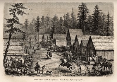 La stazione di Cisco, conte di Placer (Nevada), dove si può prendere il treno espresso della Pacific Railway (Pacific Railway), inciso dopo il disegno di Taylor, illustrando il viaggio da Washington a San Francisco nel 1868, di L. Simonin, pubblicato in 