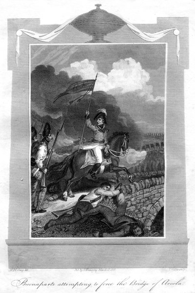 Napoleone Bonaparte tenta di forzare il ponte di Arcola, 1816 da T. Wallis