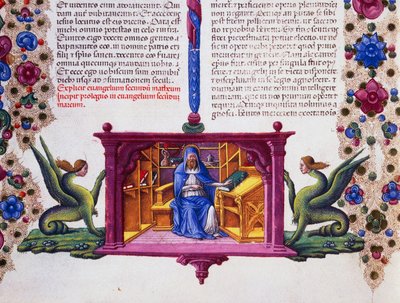 Fregio di confine al piede della pagina con San Matteo Evangelista, Volume II f 148, v, Bibbia di Borso d
