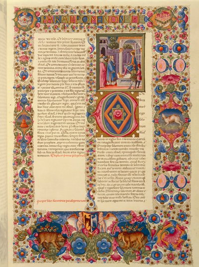 Incipit del secondo libro delle Cronache, o Paralipomenon II, miniatura dalla Bibbia latina di Borso d