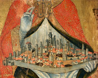Veduta della città di San Gimignano, con case e monumenti (dettaglio) da Taddeo di Bartolo