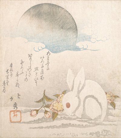 Luna, lepre bianca nella neve, probabilmente 1819 da Taisosai Hokushu