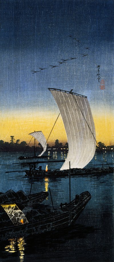 Vista serale di Sekiyado, c.1930 da Takahashi  Hiroaki