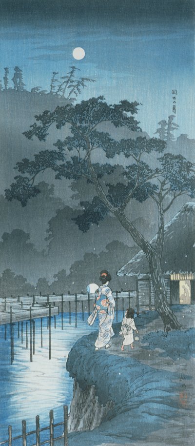 Donna, bambino e luna da Takahashi  Hiroaki