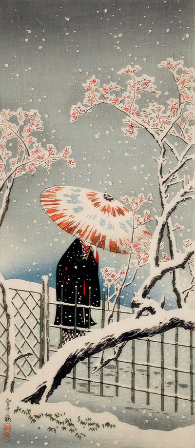 Albero di prugne nella neve da Takahashi Hiroaki
