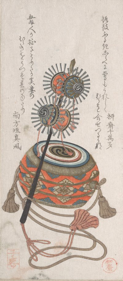 Tamburo e Keiro, un tipo di strumento musicale usato per la danza Bugaku, XIX secolo da Takashima Chiharu