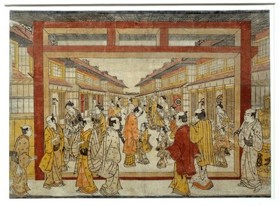 Vista prospettica di Nakano-Cho. Stampa giapponese di Masanobu Tanaka, attivo tra il 1741 e il 1748, stile Ukiyo-E. Parigi, Museo Guimet da Tanaka Masunobu