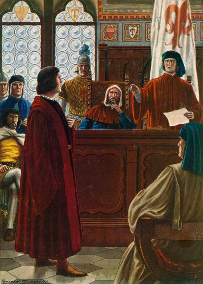 Cosimo dei Medici convocato a comparire davanti alla Signoria per difendersi dai suoi nemici nel 1433 da Tancredi Scarpelli