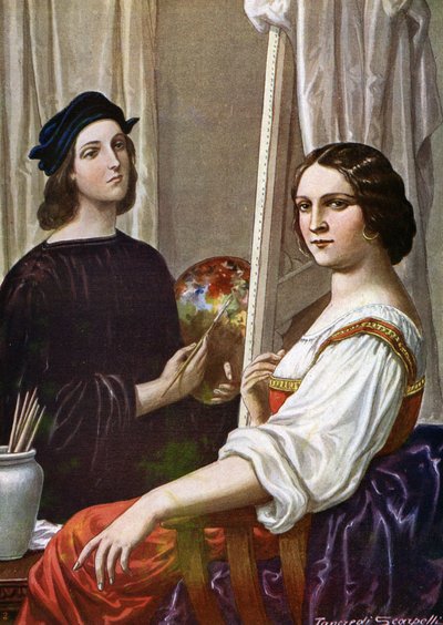 Ritratto del pittore Raffaello (Raffaello Sanzio 1483 - 1520) che dipinge la Fornarina da Tancredi Scarpelli
