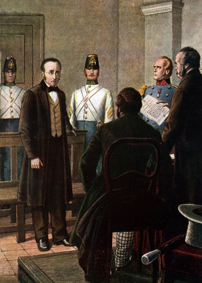 La lettura della lettera di condanna di Silvio Pellico (1789 - 1854) e Piero Maroncelli (1795 - 1846) all
