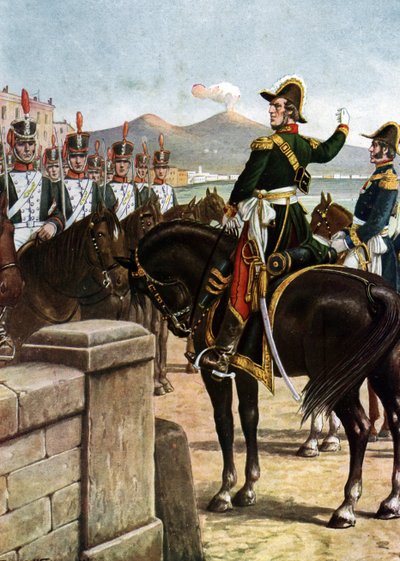 Insurrezione nel Regno delle Due Sicilie (1820): Il militare Guglielmo Pepe arringa le sue truppe nel 1820 a Napoli, Italia da Tancredi Scarpelli