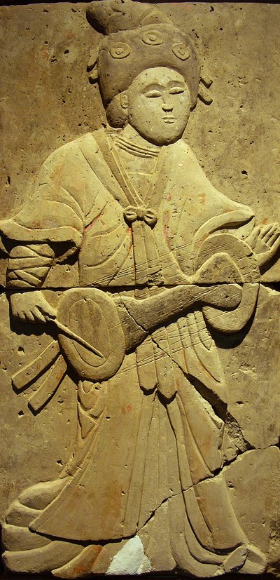 Stele raffigurante un musicista da Tang Dynasty Chinese School