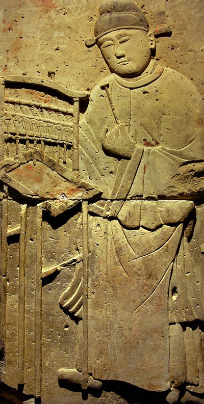 Stele in terracotta con musicista, Dinastia Tang da Tang Dynasty Chinese School