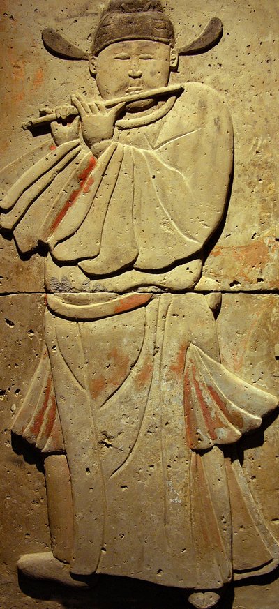 Stele in terracotta con musicista, Dinastia Tang da Tang Dynasty Chinese School