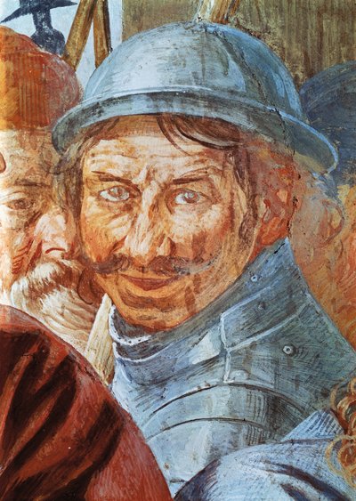 Testa di guerriero, (dettaglio) affresco, di Antonio d