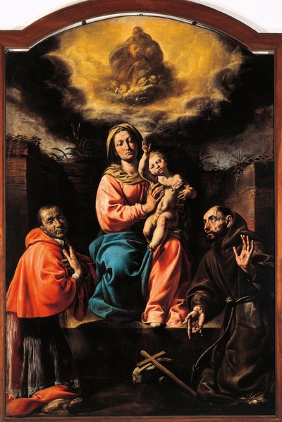 Italia, Varallo, dipinto della Madonna col Bambino con San Francesco e San Carlo da Tanzio da Varallo