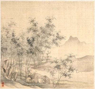 Una gru solitaria nel boschetto di bambù, inizio 1600 da Tao Hong