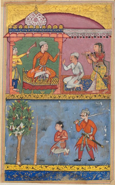 Pagina da Tales of a Parrot Tuti-nama: Ottava notte: La cameriera fa appello..., c. 1560 da Tara Chand