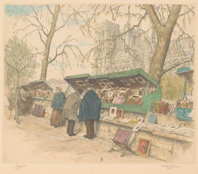Bancarelle di libri sul Quai de Montebello, con la Notre-Dame sullo sfondo da Tavík František Šimon (signed by artist)