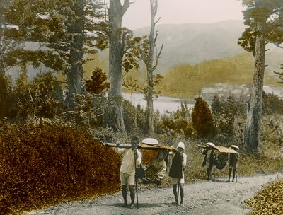 Ragazza giapponese in un Kago, regione di Hakone, 1900-1915 circa (fotografia) da Teijiro Takagi