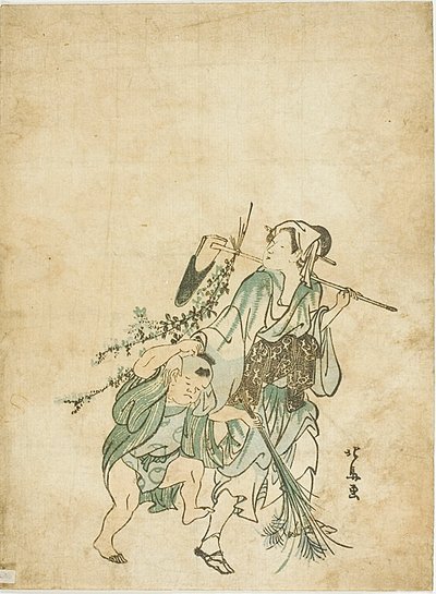 Donna e bambino di campagna da Teisai Hokuba