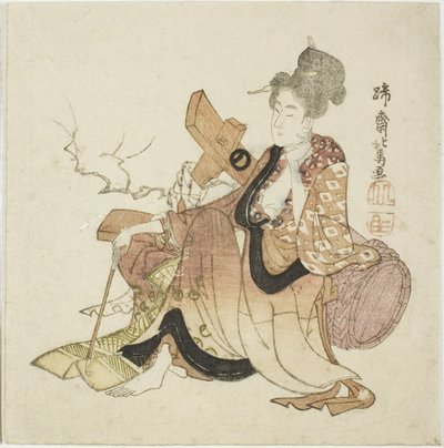 Donna appoggiata a una botte di vino, da una serie senza titolo degli Otto Immortali della Coppa di Vino da Teisai Hokuba
