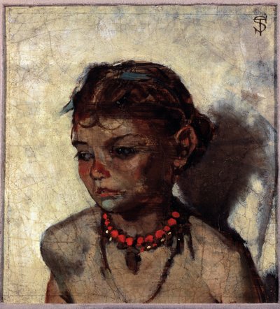 Giovane ragazza con collana di corallo da Telemaco Signorini