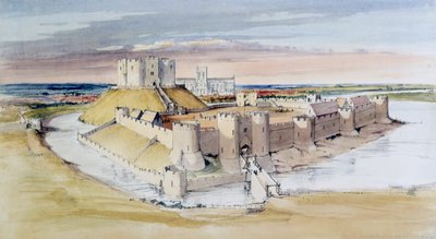 Illustrazione del Castello di York, North Yorkshire, come poteva essere alla fine del XIII secolo, 1985 da Terry Ball