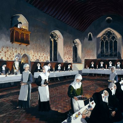 Ricostruzione del refettorio durante il XV secolo, Denny Abbey, Cambridgeshire da Terry Ball