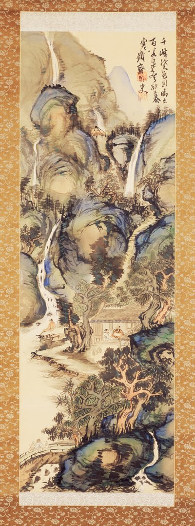 Paesaggio in blu e verde, primi anni 1910 (Rotolo appeso: inchiostro e colore su seta) da Tessai Tomioka