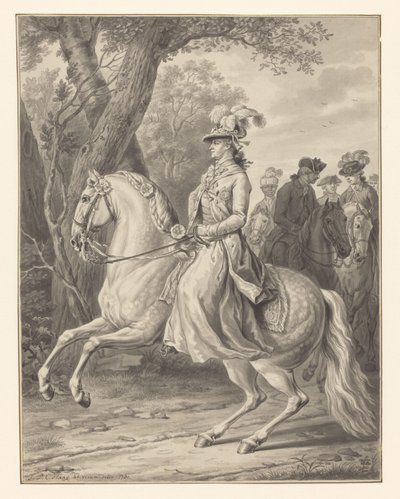 Guglielmina di Prussia, principessa di Orange-Nassau, a cavallo da Tethart Philip Christian Haag (signed by artist)