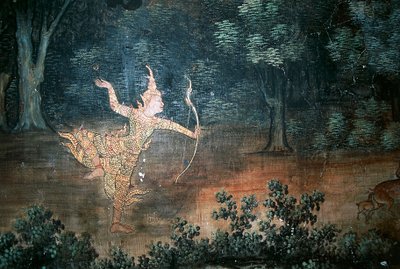 Apsara, murali con scene della vita di Buddha, Wat Suwan Dararam, Parco Storico di Ayutthaya (Lista del Patrimonio Mondiale UNESCO) da Thai School