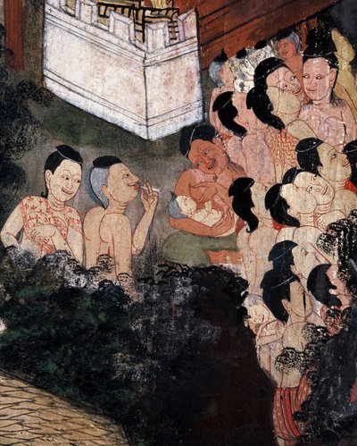 Folla che guarda spettacoli teatrali a un funerale da Thai School
