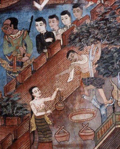 Dettaglio di un murale nel Viharn laikam a Wat Phra Singh da Thai School