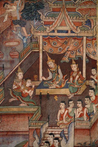 Dettaglio di un murale nel Viharn laikam a Wat Phra Singh da Thai School